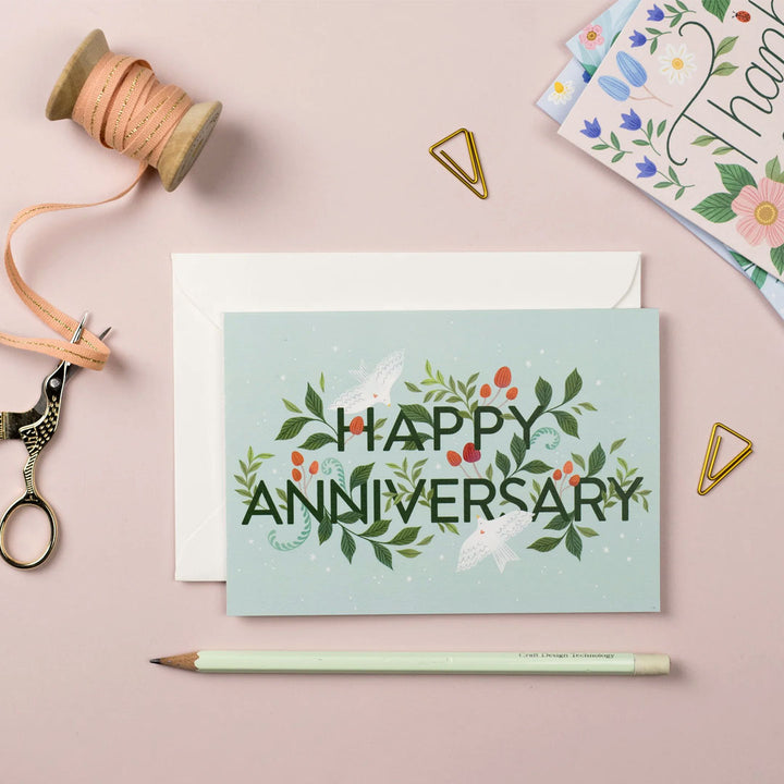 Birds and Foliage Anniversary Card