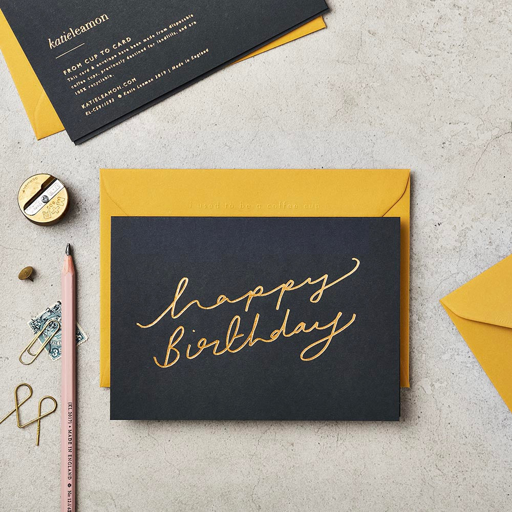 Black Scroll Happy Birthday Card