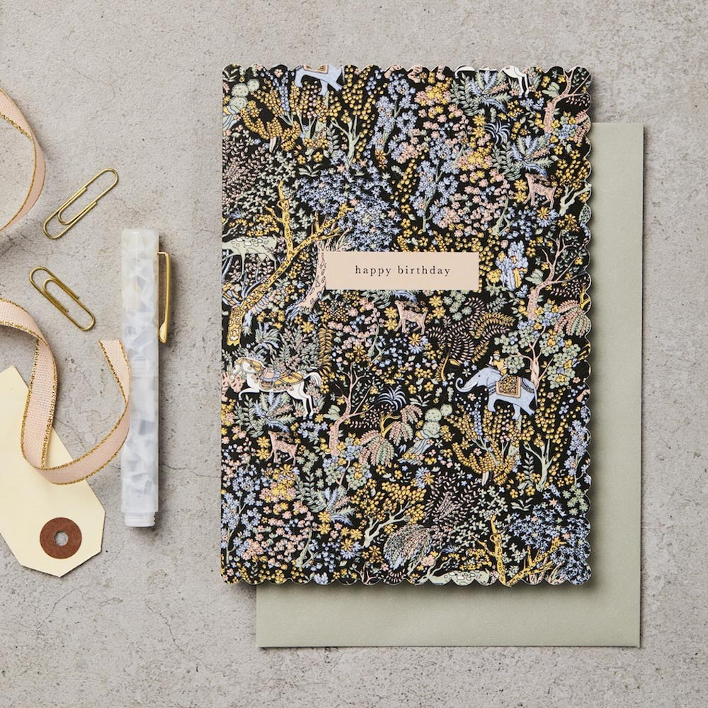 Forest Dark Scallop Happy Birthday Card