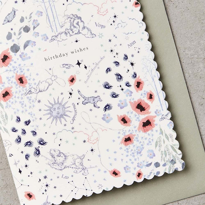 Zodiac Ivory Scallop Birthday Card