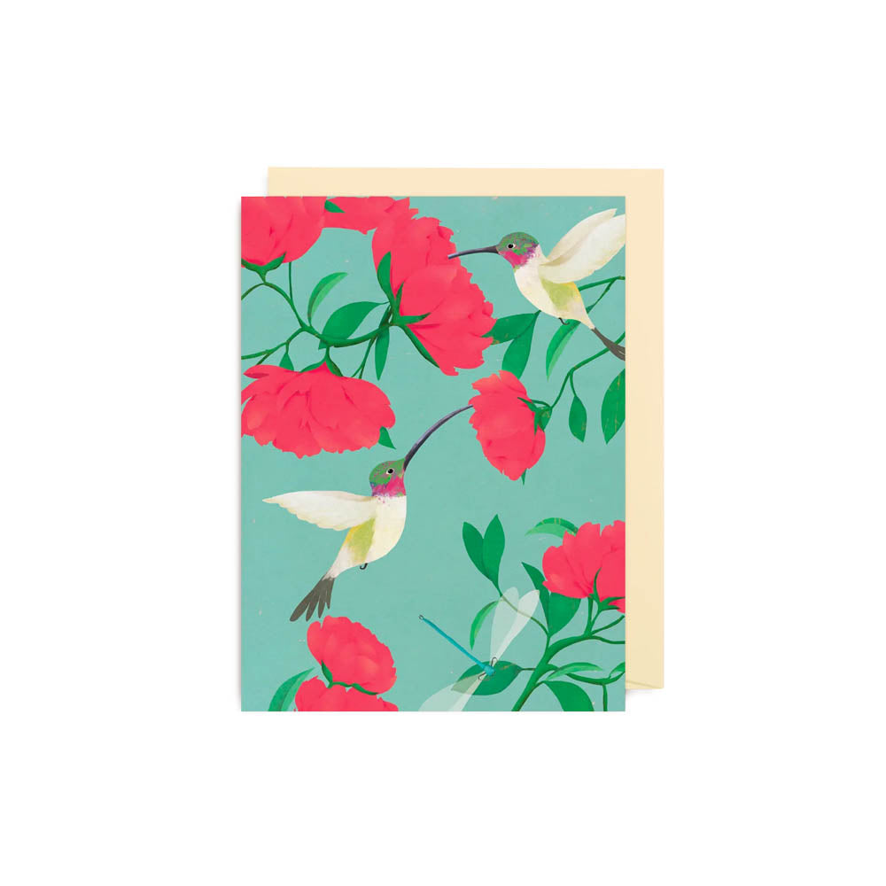 Peony Hummingbird Mini Card