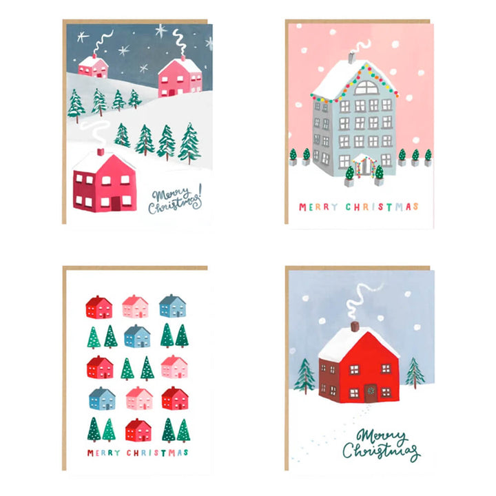 Snowy Houses Assorted Christmas Cards Set | Jade Fisher | Seasonal Card Sets