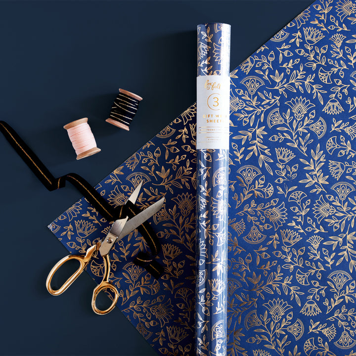 Gold-Foil Navy Amulet Gift Wrap Roll | Fox & Fallow | Gift Wrap Sheets