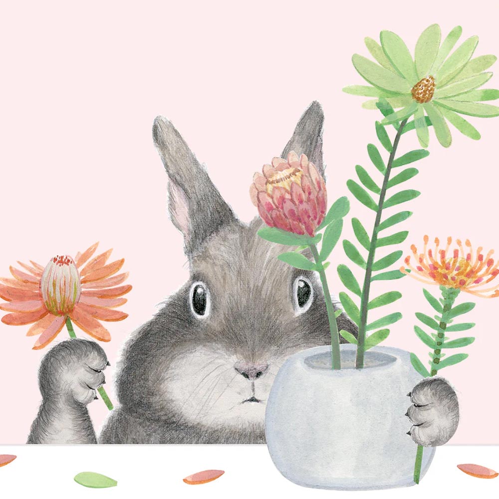 Bunny Arranging Protea Thank You Card