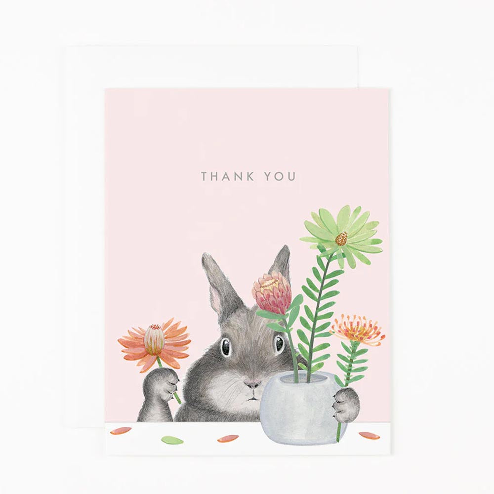 Bunny Arranging Protea Thank You Card