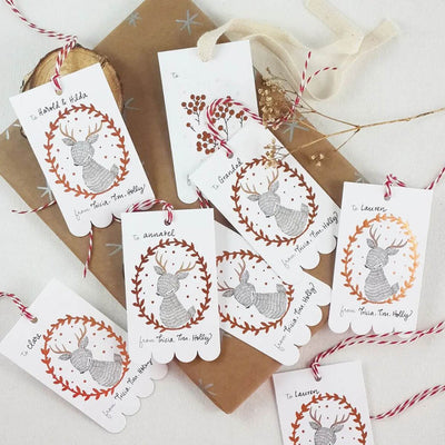 Copper Foil Reindeer Wreath Gift Tags | Whimsy Whimsical | Gift Tags