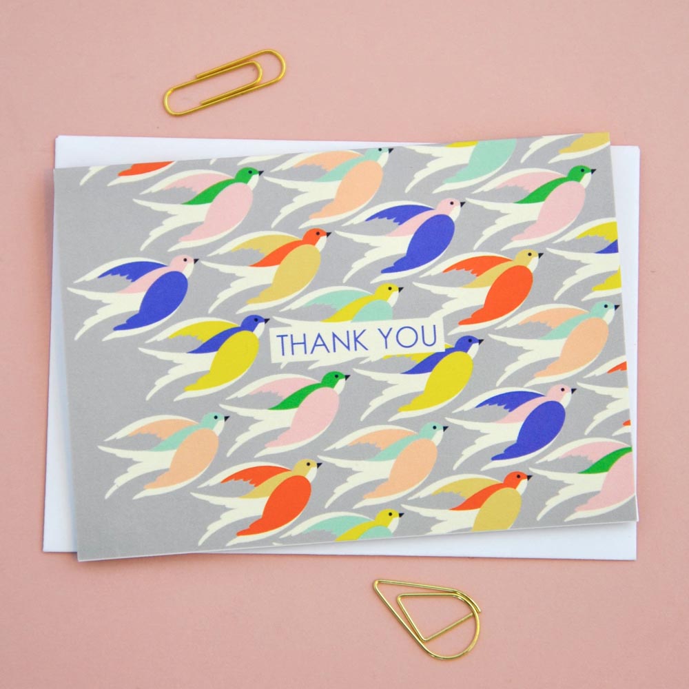 Flowers and Birds Thank You Card Set