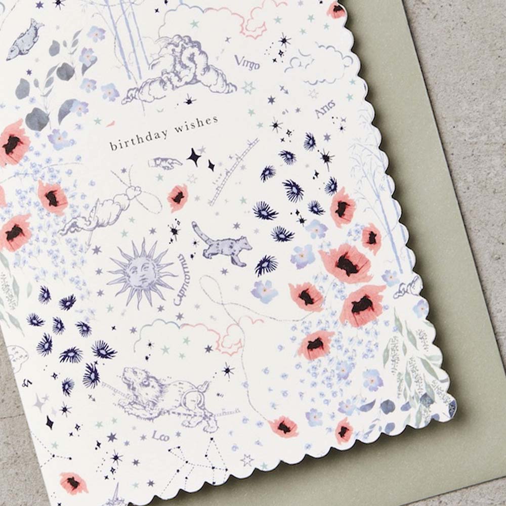 Zodiac Ivory Scallop Birthday Card
