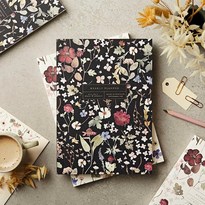 Black Floral Lay Flat Any Date Weekly Planner