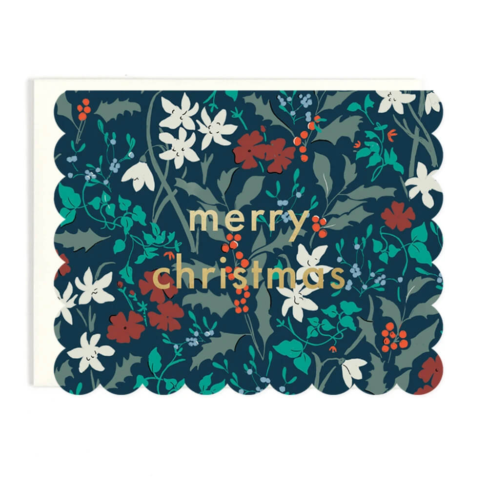 Merry Christmas Scalloped Floral Card | Amy Heitman | Seasonal
