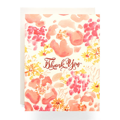 Coral Watercolor Poppies Thank You Card | Antiquaria | Thank You