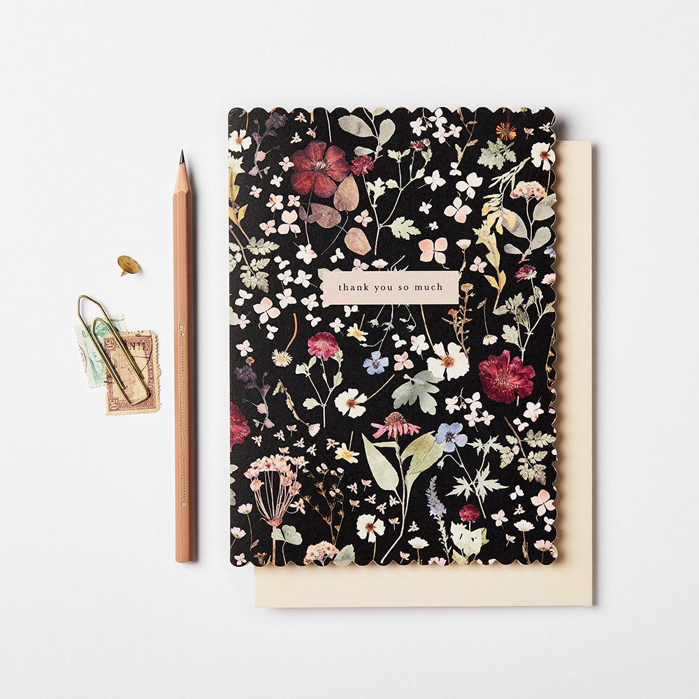 Heirloom Black Pressed Floral Thank You Card | Katie Leamon | Thank You