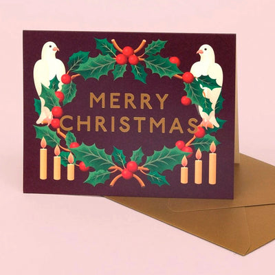 Holly and Birds Merry Christmas Cards / Boxed Set of 8 | Clap Clap | Seasonal Card Sets