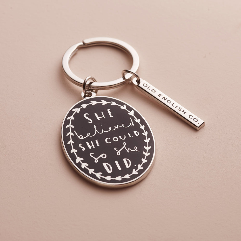 She Believed She Could Black and Silver Keyring | Old English Company | Keyrings