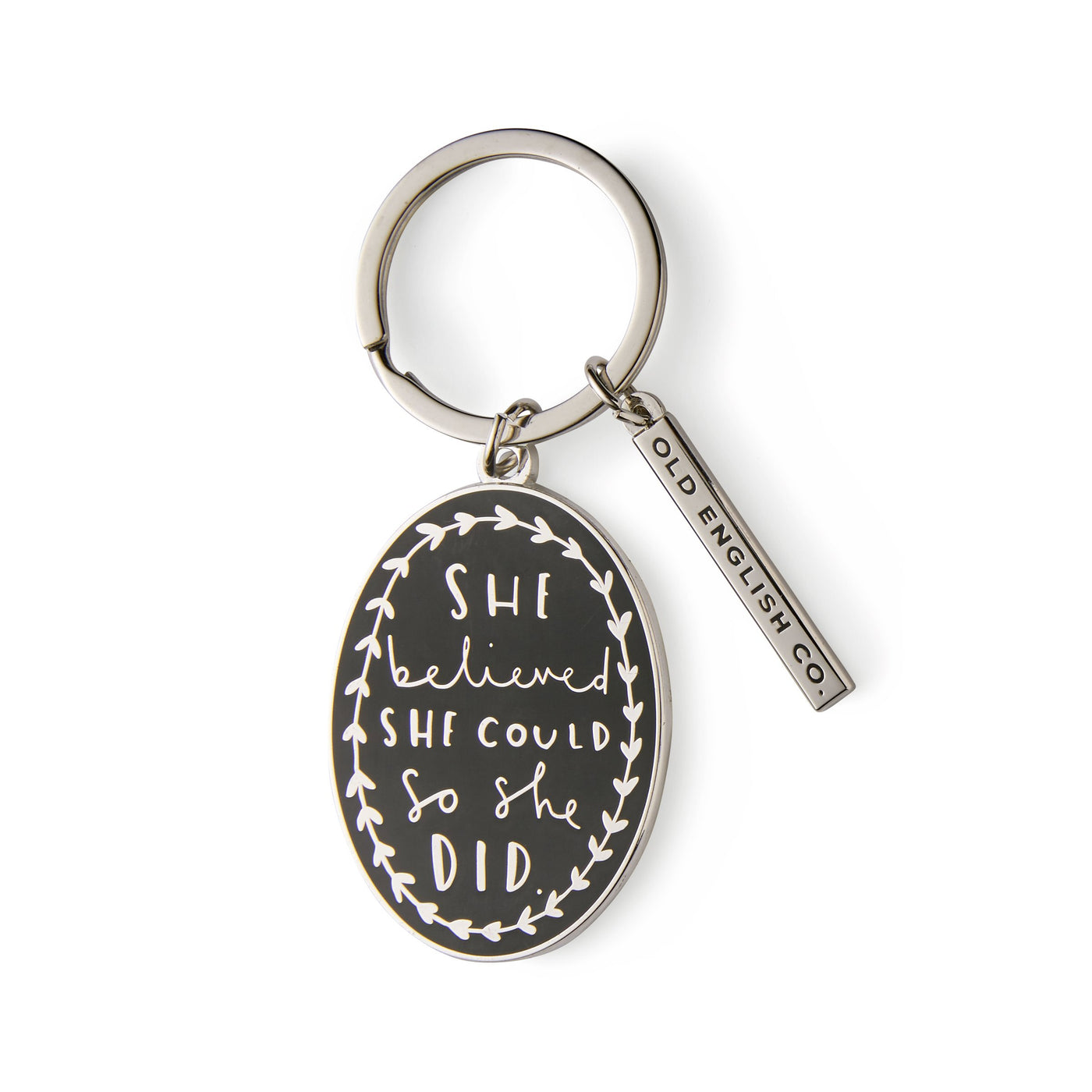 She Believed She Could Black and Silver Keyring | Old English Company | Keyrings