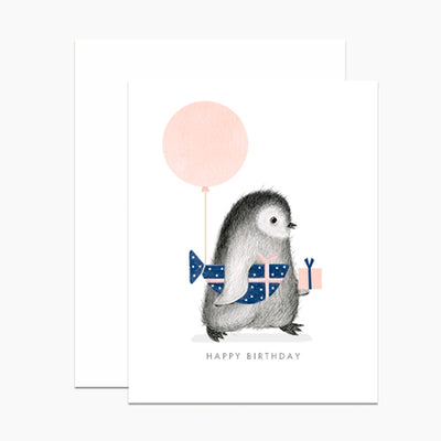 Penguin with Wrapped Fish Present Birthday Card | Dear Hancock | Birthday