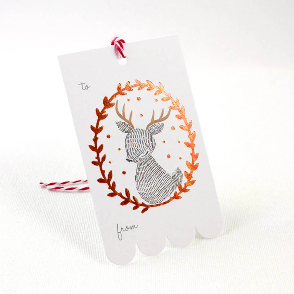 Copper Foil Reindeer Wreath Gift Tags | Whimsy Whimsical | Gift Tags