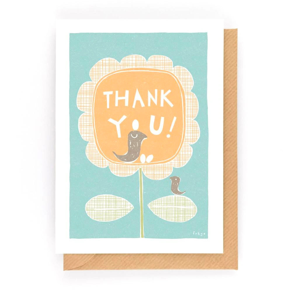 Thank You Birds and Flower Card | Freya Art & Design | Thank You