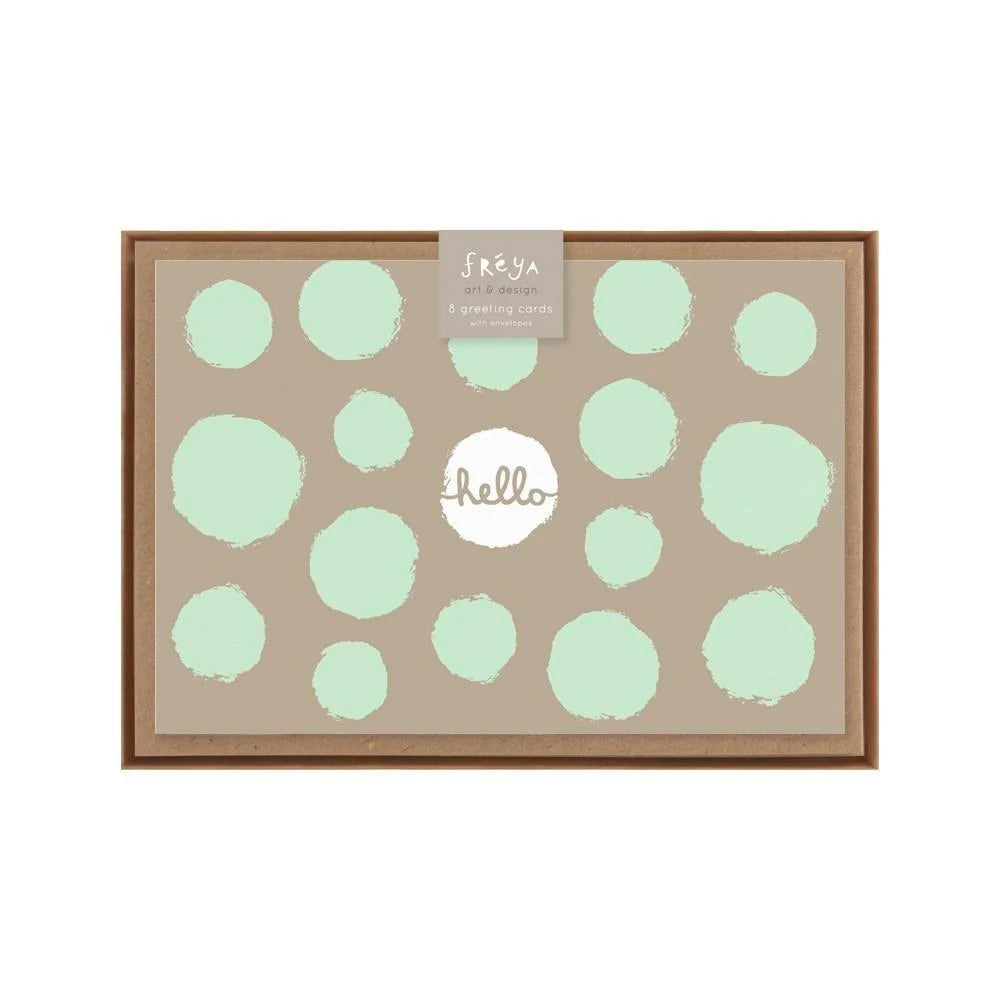 Hello Taupe and Mint Spot Boxed Card Set | Freya Art & Design | Boxed Card Sets